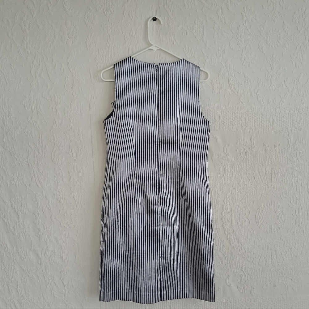 Banana Republic Navy Blue and White Pin Striped Satin Mini Dress With Bow Detail - Picture 7 of 12